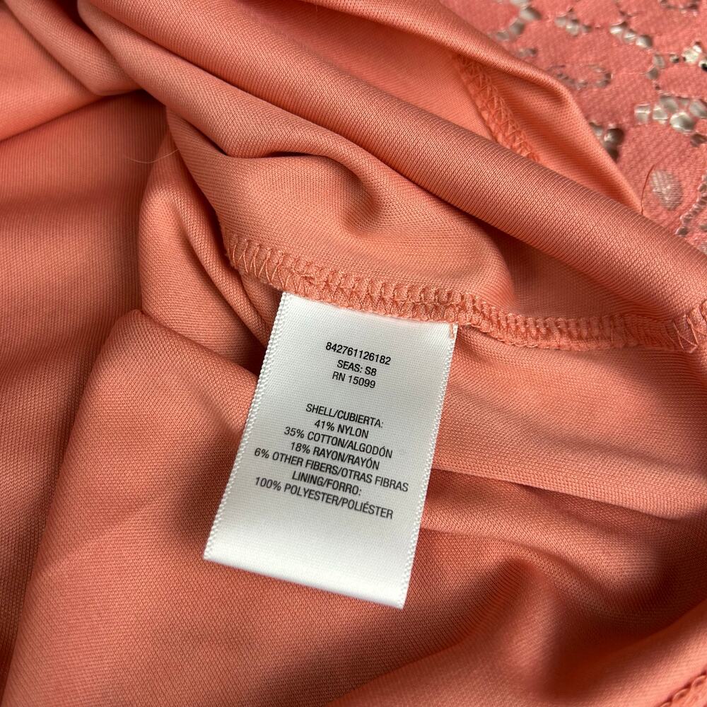 Simply Emma Lace Overlay Top Women Size 3X Salmon Pink Tank Lined Poncho Blouse - Picture 11 of 12